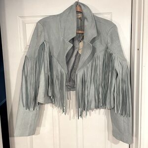 Turquoise fringe suede jacket